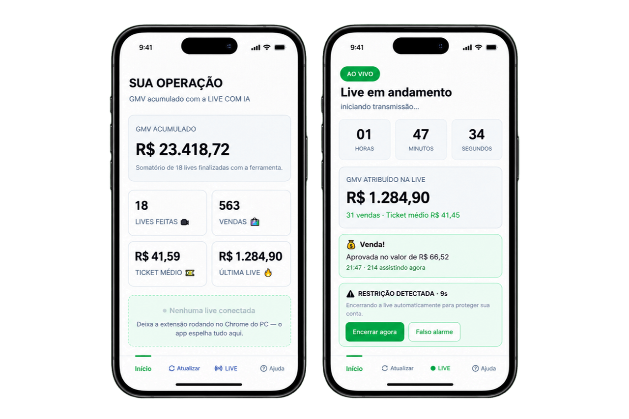 Imagem conceitual de uma estação de trabalho para live commerce com notebook e celular